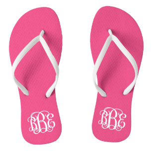 Hot Pink Preppy Script Monogram Jandals