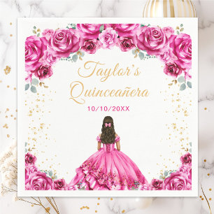 Hot Pink Princess Floral Quinceañera Napkin