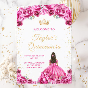 Hot Pink Princess Floral Quinceañera Program Programme