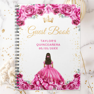 Hot Pink Princess Quinceañera Guest Book