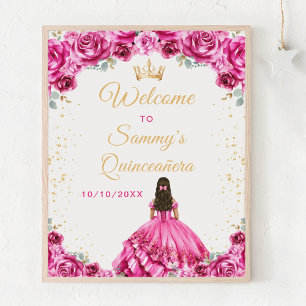 Hot Pink Princess Quinceañera Welcome Poster