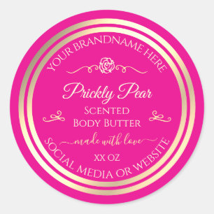 Hot Pink Product Label Gold Frame and Vintage Rose