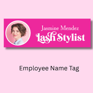 Hot Pink Professional Lash Tech Photo Name Tag