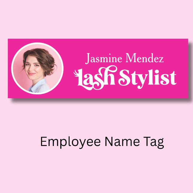 Hot Pink Professional Lash Tech Photo  Name Tag (Creator Uploaded)