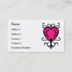 Hot pink punk girly girl ornate heart business card