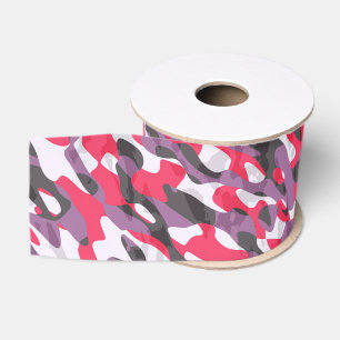Hot pink, purple and black camo abstract grosgrain ribbon