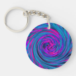 Hot Pink, Purple and Blue Abstract Retro Twirl Key Ring