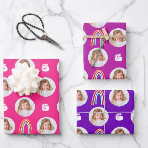 Hot Pink Purple Circle Photo Rainbow Birthday  Wrapping Paper Sheet