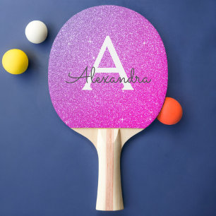 Hot Pink - Purple Glitter and Sparkle Monogram Ping Pong Paddle