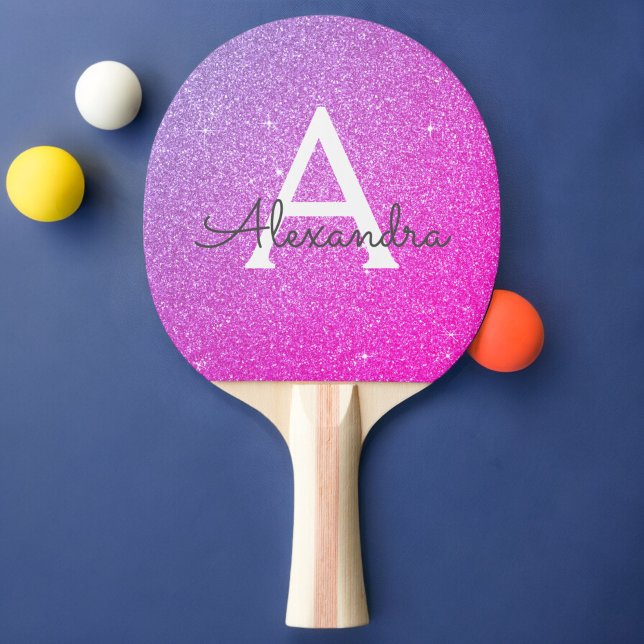 Hot Pink - Purple Glitter and Sparkle Monogram Ping Pong Paddle (Creator Uploaded)
