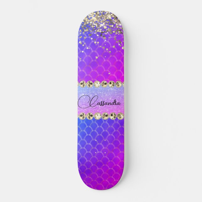 Hot Pink Purple Glittery Bling Skateboard (Front)