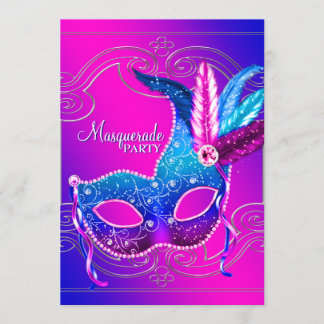 Hot Pink Purple Masquerade Party Invitation