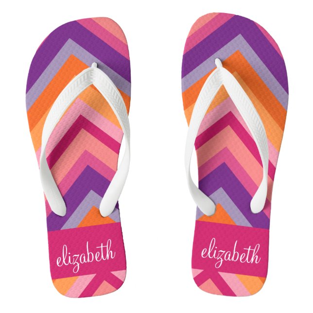 Hot Pink Purple Orange Chevron Pattern Jandals (Footbed)
