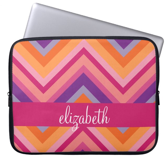 Hot Pink Purple Orange Chevron Pattern Laptop Sleeve (Front)