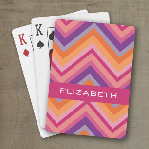 Hot Pink Purple Orange Chevron Pattern Playing Cards