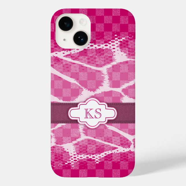 Hot pink purple ribbon monogram  Case-Mate iPhone case (Back)