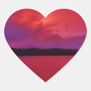 Hot Pink Purple sunset on Lake Arrowhead Heart Sticker