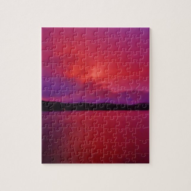 Hot Pink Purple sunset on Lake Arrowhead Jigsaw Puzzle (Vertical)