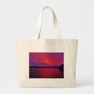 Hot Pink Purple sunset on Lake Arrowhead Large Tote Bag