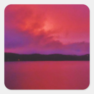 Hot Pink Purple sunset on Lake Arrowhead Square Sticker