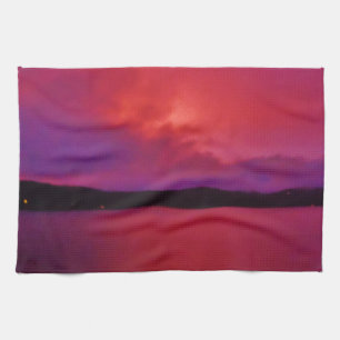 Hot Pink Purple sunset on Lake Arrowhead Tea Towel