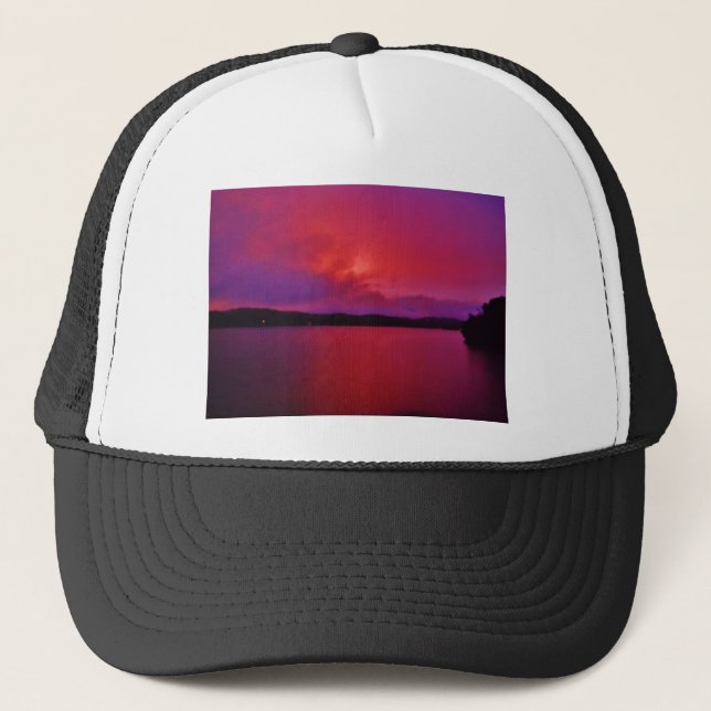 Hot Pink Purple sunset on Lake Arrowhead Trucker Hat (Front)