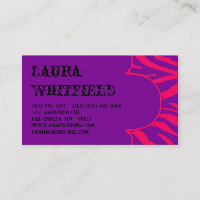 Hot Pink Purple Zebra Print Animal Business Card (Front)