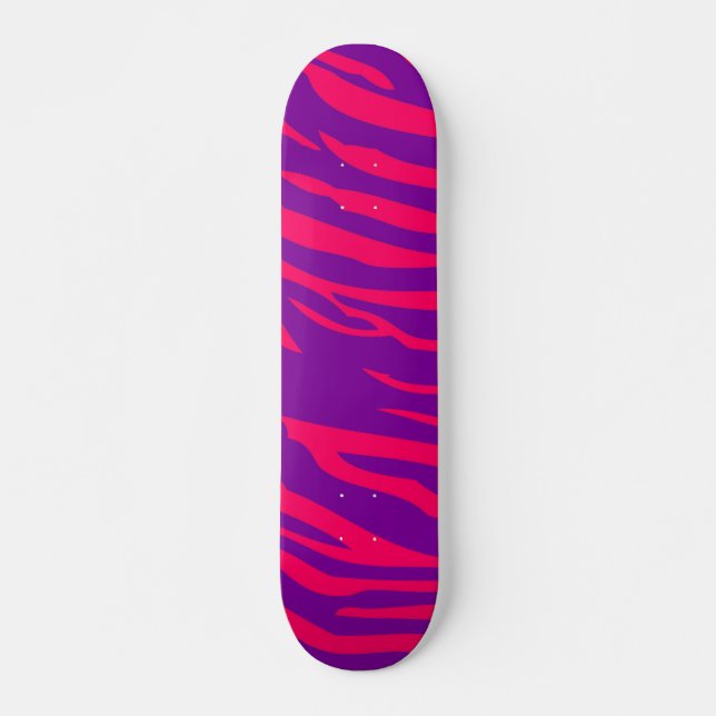 Hot Pink Purple Zebra Print Animal Mini Skateboard (Front)