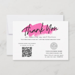 Hot pink QR code modern Logo small business Thank You Card