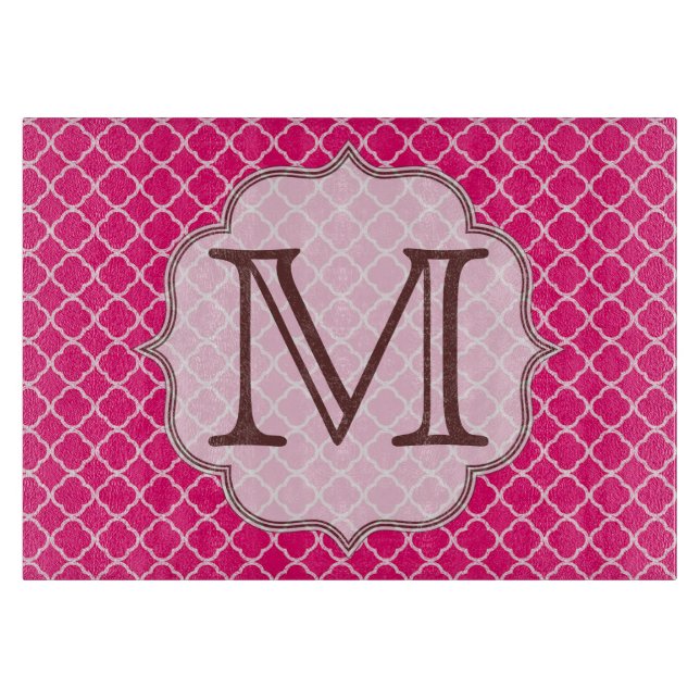 Hot Pink Quarterfoil Latti Glass Cutting Board (Front)