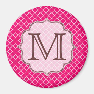 Hot Pink Quarterfoil Latti Monogram Initial Magnet