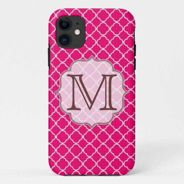 Hot Pink Quarterfoil Latti Monogram IPHONE 5 Case (Back)