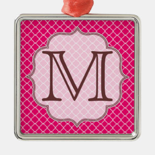 Hot Pink Quarterfoil Latti Monogram Ornament