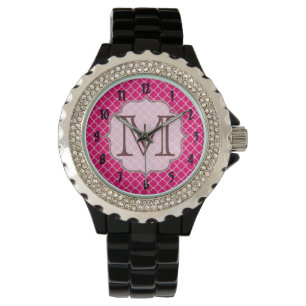 Hot Pink Quarterfoil Latti Monogram Wrist Watch