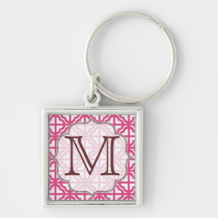 Hot Pink Quarterfoil Lattice Monogram Key Chain