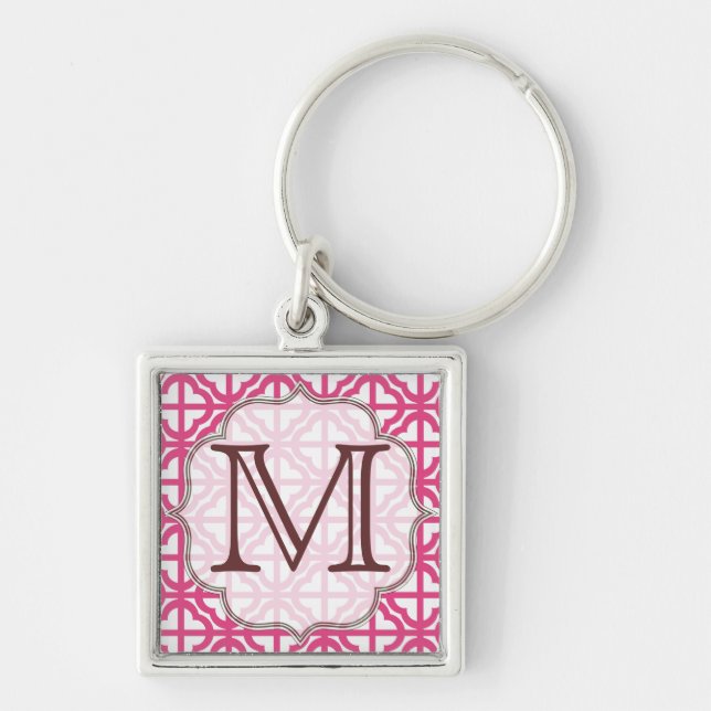 Hot Pink Quarterfoil Lattice Monogram Key Chain (Front)