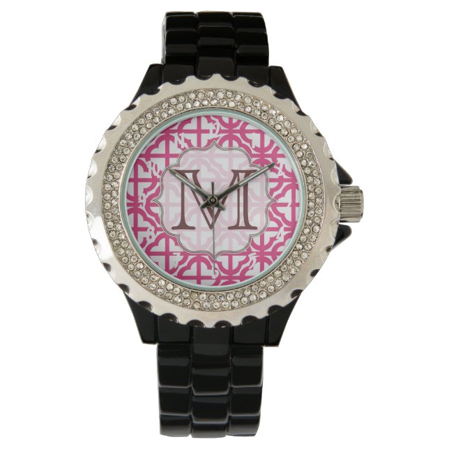 Hot Pink Quarterfoil Lattice Monogram Wrist Watch (Front)