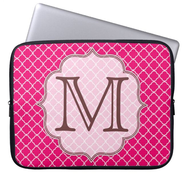 Hot Pink Quarterfoil Monogram 15" Laptop Case (Front)