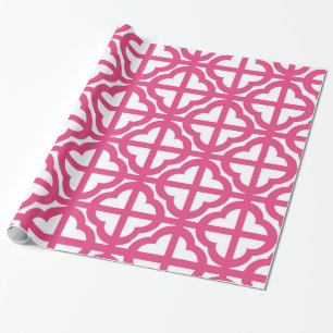 Hot Pink Quaterfoil Lattice Quarter Wrapping Paper
