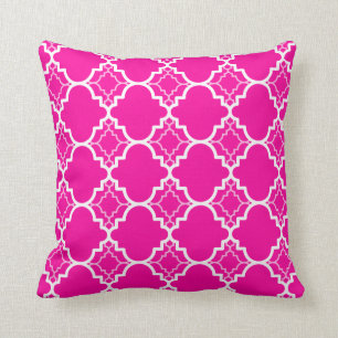 Hot Pink Quatrefoil Geometric Pattern Cushion