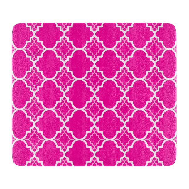 Hot Pink Quatrefoil Geometric Pattern Cutting Board (Front)