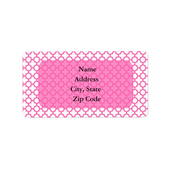 Hot Pink Quatrefoil Pattern Label (Front)
