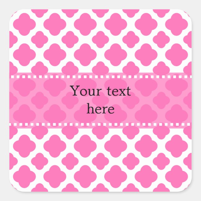 Hot Pink Quatrefoil Pattern Square Sticker (Front)