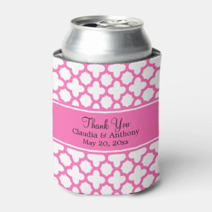 Hot Pink Quatrefoil Pattern Wedding Thank You Can Cooler