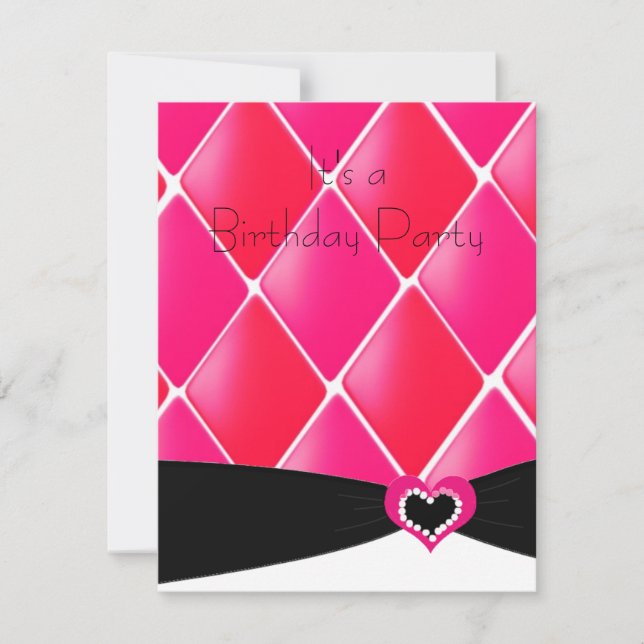 Hot Pink Quilted Diamonds Birthday Invitation (Front)