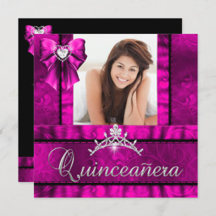 Hot Pink Quinceanera 15th Birthday Party Photo Invitation