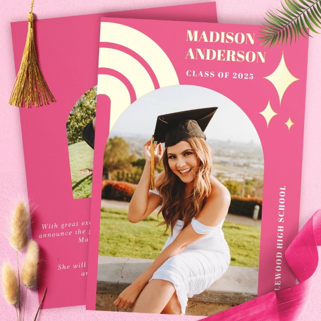 Hot Pink Rainbow Arch And Stars Graduation (Creator Uploaded)