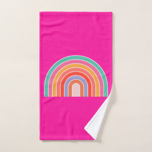 Hot Pink Rainbow Preppy Colorful Happy Rainbow Bath Towel Set