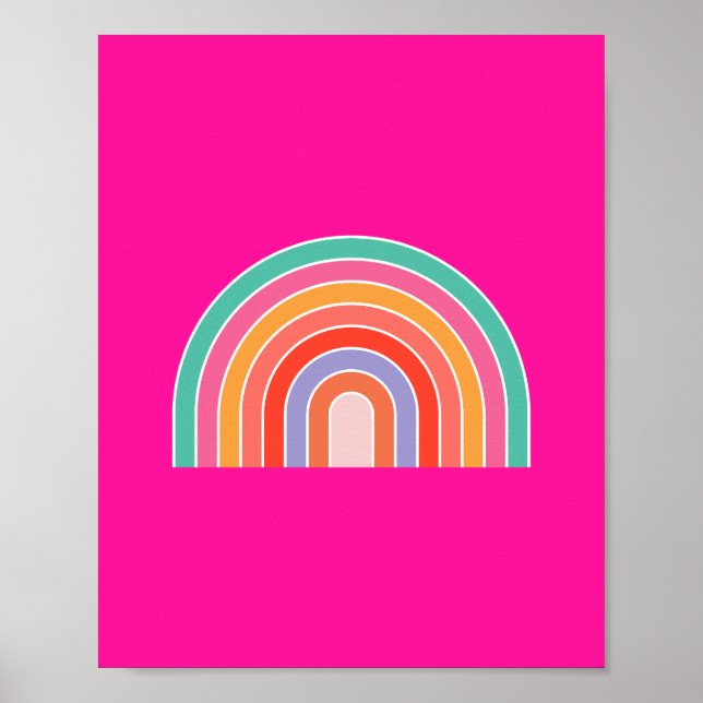 Hot Pink Rainbow Preppy Colorful Happy Rainbow Poster (Front)