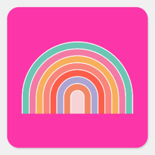 Hot Pink Rainbow Preppy Colourful Happy Rainbow Square Sticker